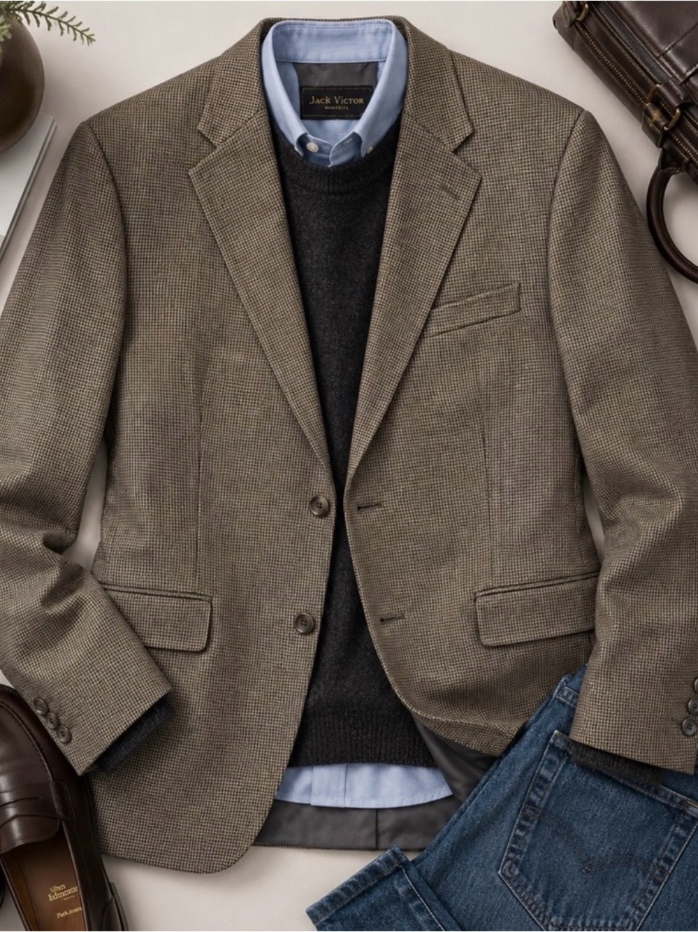 Jack Victor Rothmans Union Square Wool Houndstooth Blazer 48R